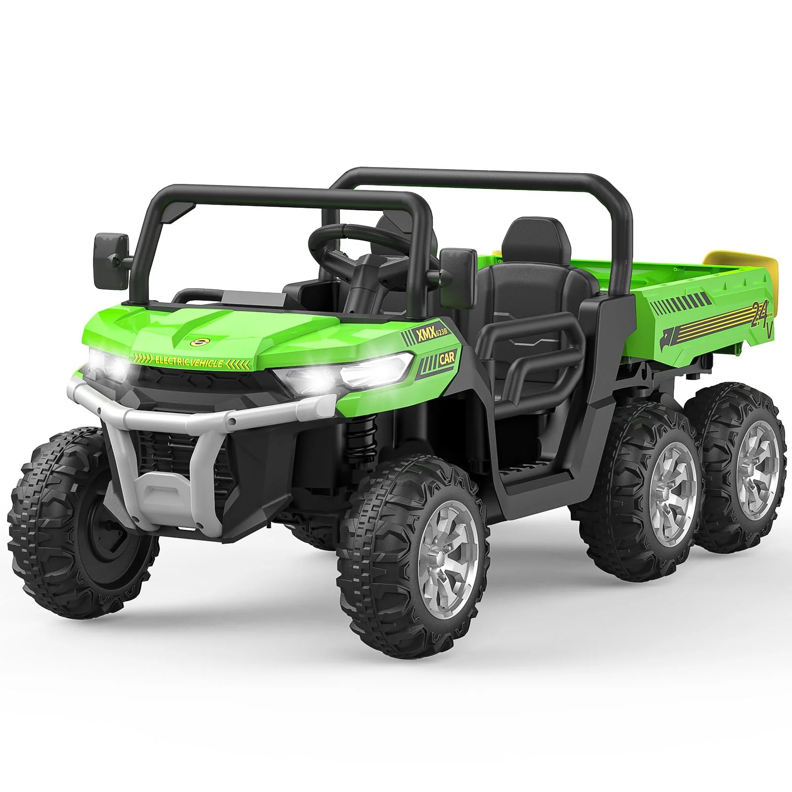 Garvee 2-Seater Ride on Car,6X6 24V Kids Ride On Dump Truck with Remote Control Electric Utility Vehicles UTV Battery Powered 6 Wheeler, for 3 years and up - Green