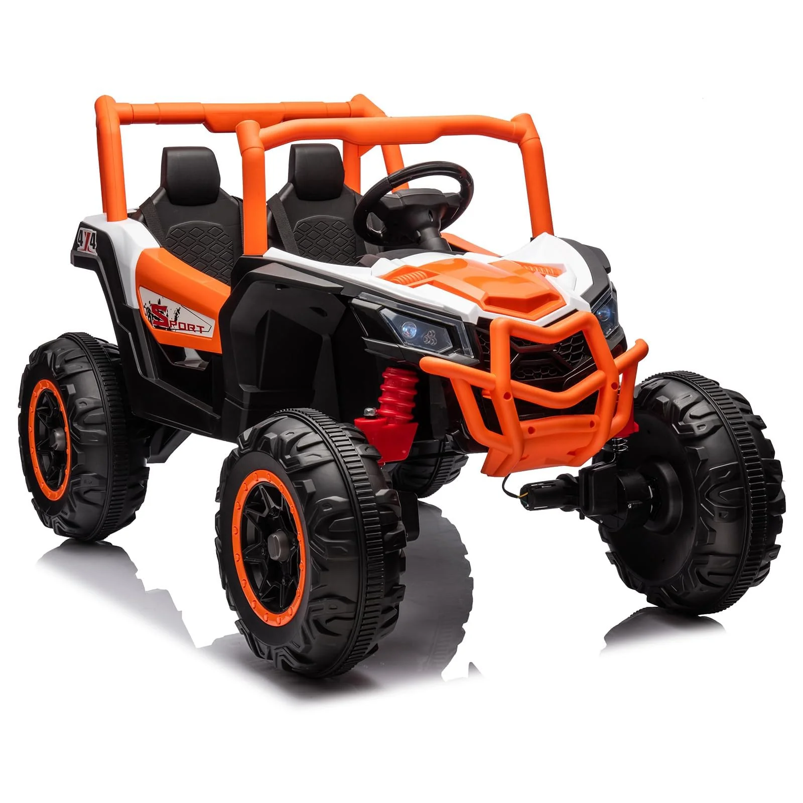 Garvee 2 Seater Ride on Car,12V Battery Powered Off-Road UTV Toy,Electric Car with Remote Control,Metal Frame,EVA Wheels,LED,Spring Suspension for 3-8 Boys&Girls - Orange