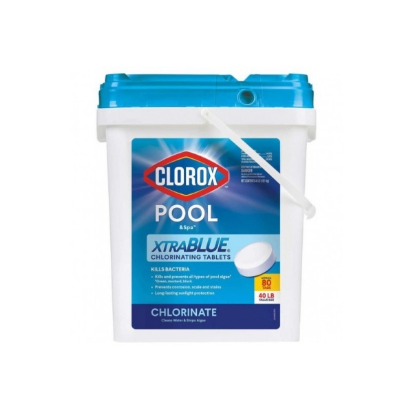 2026 Clorox Xtra Blue 40 Pound 80 Tab Pool and Spa 3 Inch Long Lasting Chlorinating Tablets