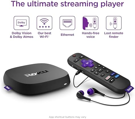 2026 Roku Ultra | The Ultimate Streaming Device 4K/HDR/Dolby Vision/Atmos  Rechargeable Roku Voice Remote Pro  Ethernet Port  Hands-Free Controls  Lost Remote Finder  Free & Live TV