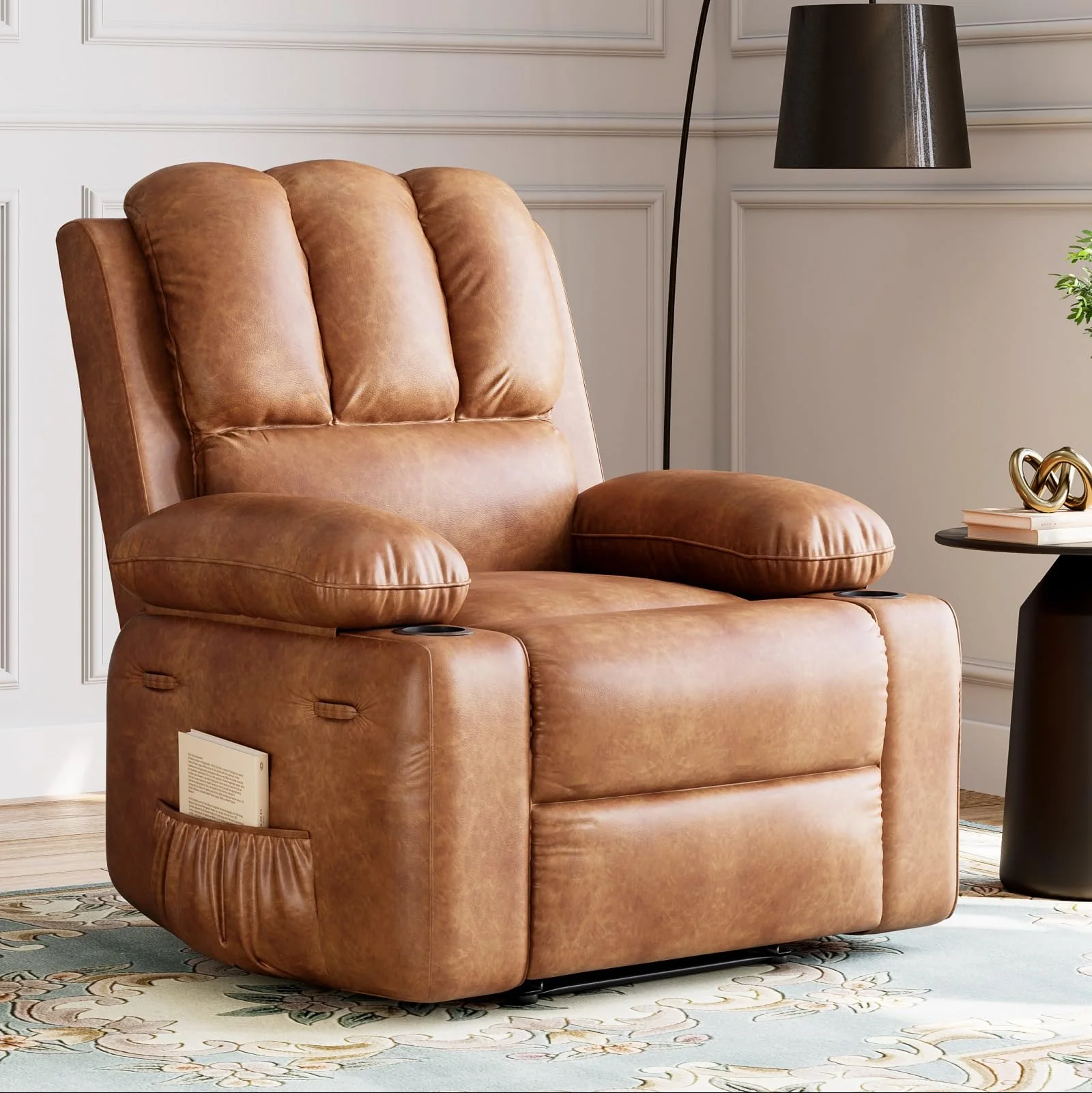 Garvee 27'' Recliner Chair Oversized, Manual Recliner for Adults, Lazy Boy with 1.5x Sponge Filling, Cup Holder, and Retractable Armrests, for Living Rooms, Bedrooms, and Nurseries