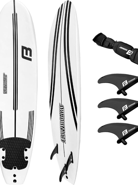 2026 FLOWBOARD Surfboard Softboard Foam 6’ and 7’ and 8′ – includes (3) Fins 6 Foot Long Leash and (2) Wood Stringers – Kids & Adults – Beginner to Intermediate – Comes with High Performance Traction Pad