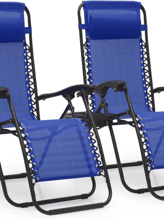2026 MoNiBloom Zero Gravity Chairs Set of 2 Outdoor Folding Patio Lounge Chairs for Outside Reclining Lawn Chairs Recliner Beach Chairs for Adults  Blue