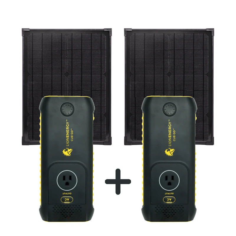 2-Pack Lion Energy Cub Go 120wH Lithium Power Bank + 2 x 20 Watt Solar Panels