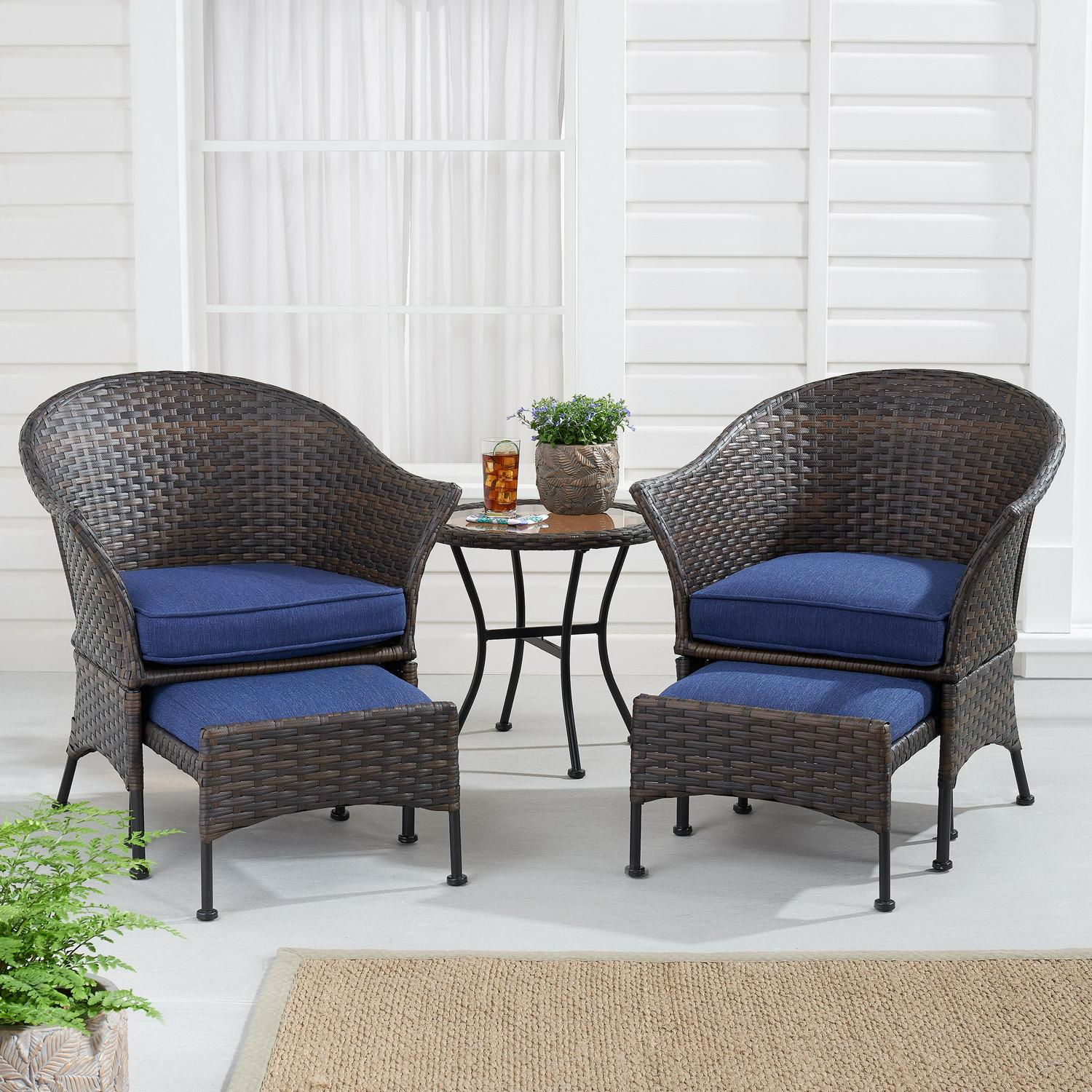 2026 Mainstays Arlington Glen 5 Piece Wicker Leisure Set, Blue