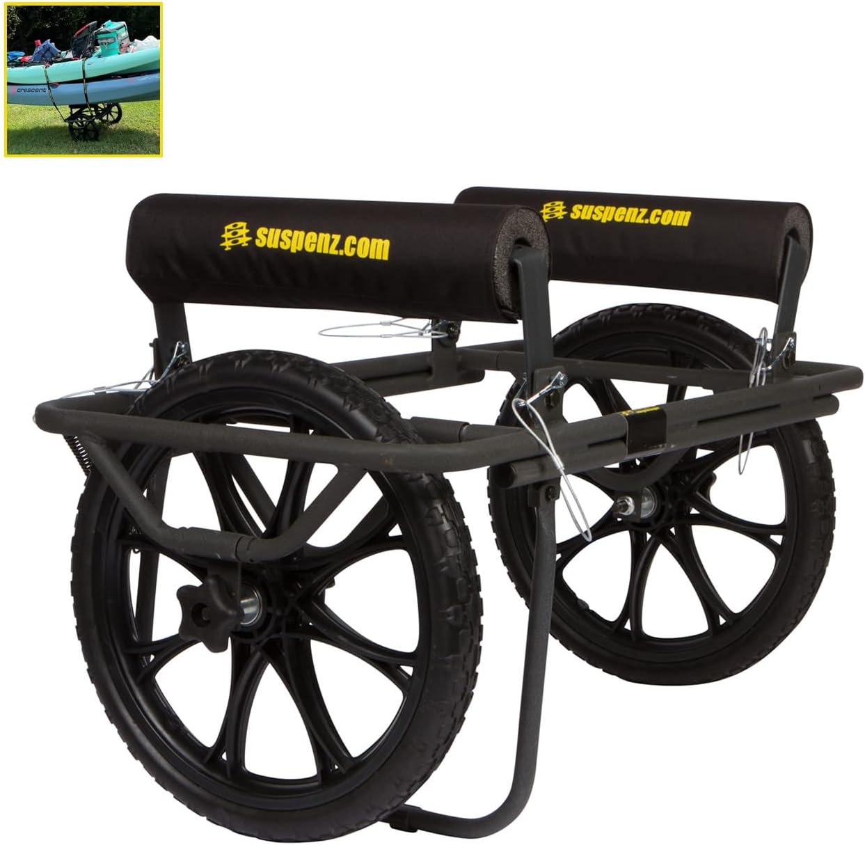 2026 Suspenz Kayak Canoe Transport Cart  All-Terrain Super Duty Trolley Carrier with No-Flat Airless Wheels and Kickstand  300 lb Load Capacity  Black (22-9908)
