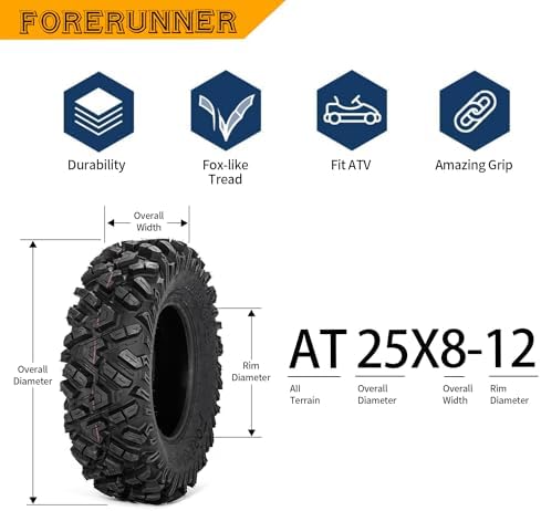 2026 FORERUNNER 25×8-12 ATV Tires  All Terrain 6PR 25x8x12 ATV UTV Trail Mud Sand Off-Road Tires (Pack of 2  Tubeless)