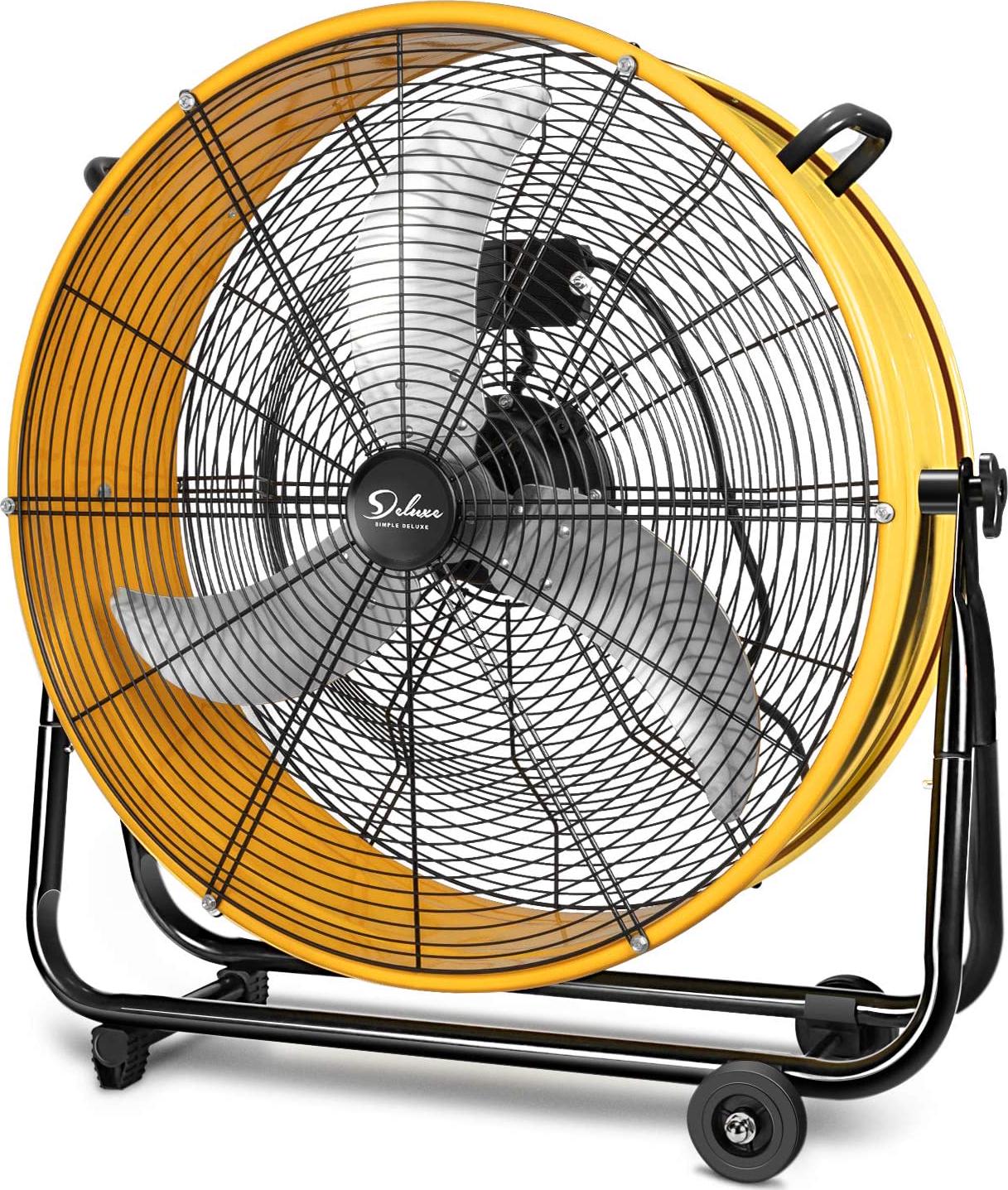 2026 Simple Deluxe HIFANXDRUM24 24 Inch Heavy Duty Metal Industrial Drum Fan, 3 Speed Air Circulation for Warehouse, Greenhouse, Workshop, Patio, Factory and Basement ?High Velocity, Yellow, 1-Pack