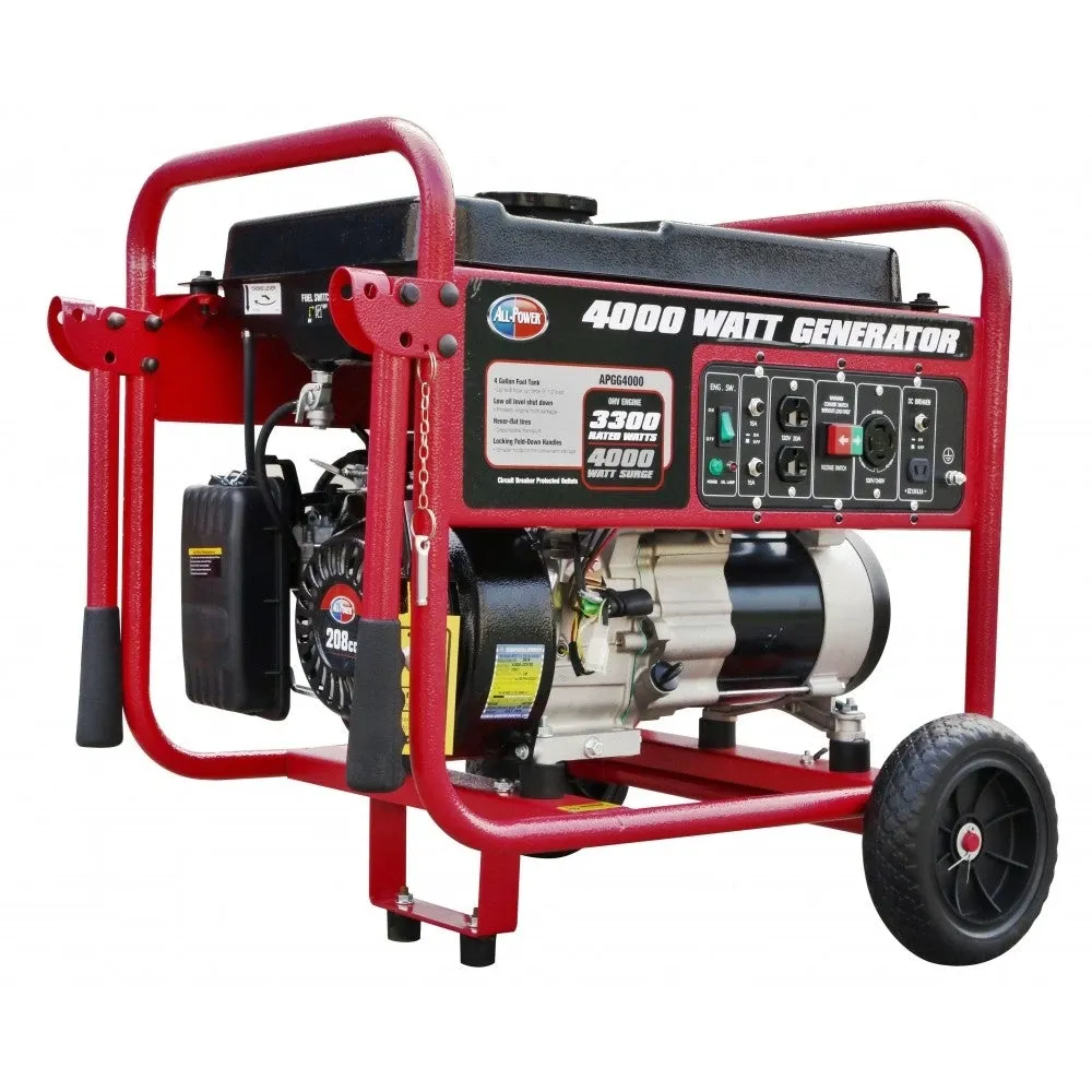 All Power 4000 Watt Generator APGG4000, 4000W  Portable Generator for Home Use Power Backup, RV Standby, Hurricane Damage Restoration Power Backup, EPA Certified