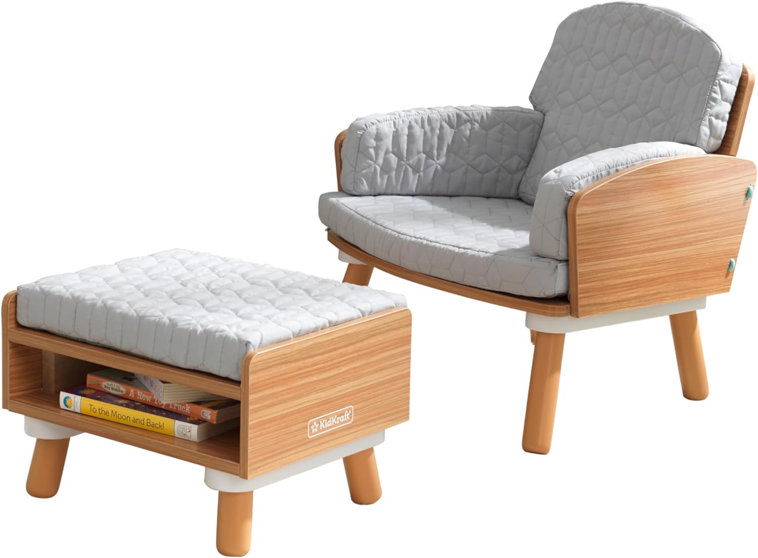 2026 KidKraft Mid-Century KidTM Upholstered Reading Chair & Ottoman with Storage  Furniture for Kids
