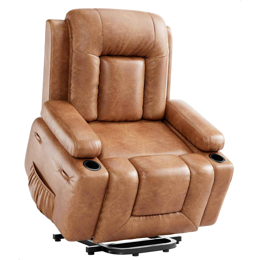 Garvee Electric Power Lift Recliner Chair Sofa, PU Leather Lift Chair with Heat and Massage for Elderly People, Wide Electric Massage Chair with Remote Control, Two-Tone Vintage