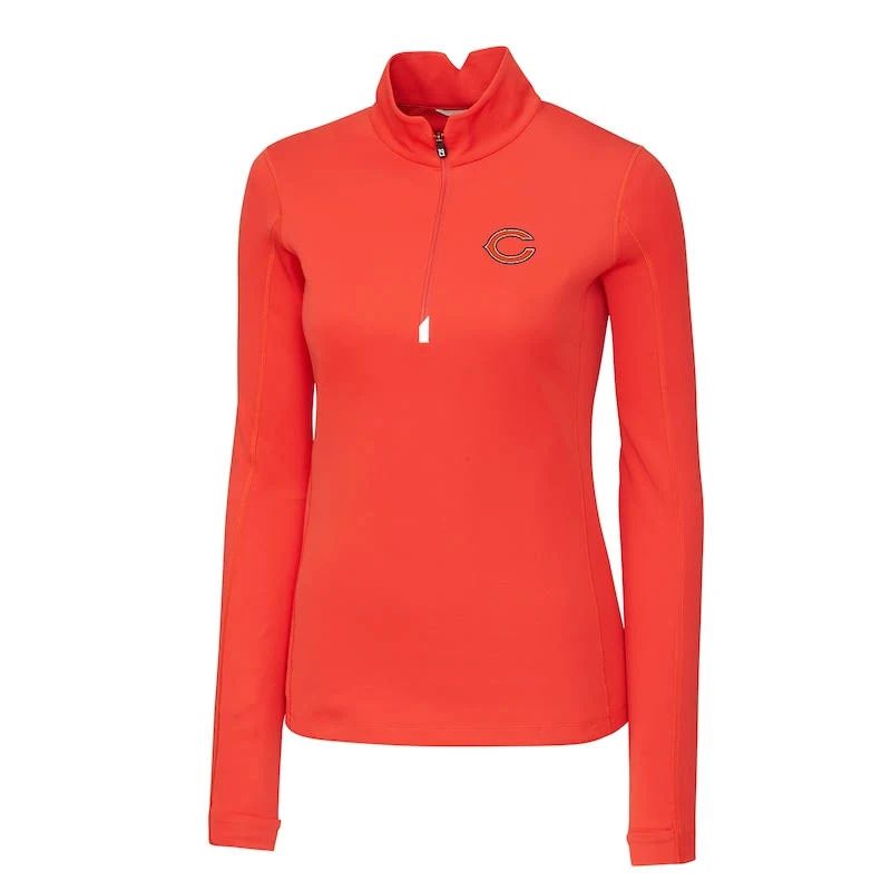 2026 Cutter u0026 Buck Chicago Bears Women&s Orange Traverse Half-Zip Pullover Jacket Size: Medium