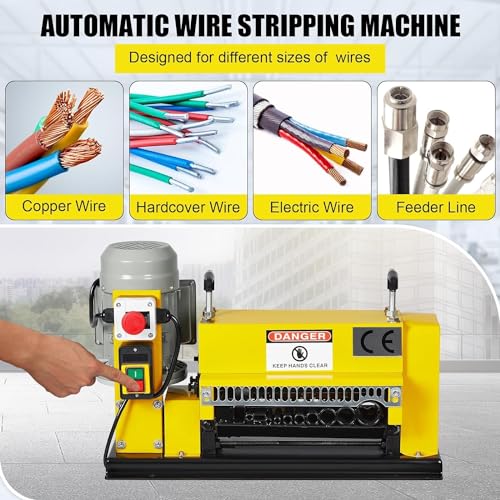 Garvee Wire Stripping Machine 0.06 inch -1.5 inch, 370w Portable Powered Wire Stripper Machine, 11 Channels 10 Blades & 65ft/min, Automatic Wire Stripping Tool for Recycling Copper Wire Yellow