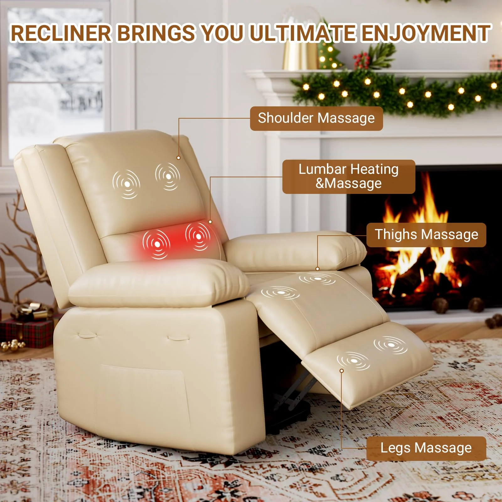 Garvee Power Lift Recliner Chair PU Leather with Massage for Elderly Ergonomic Lounge Chair Classic Single Sofa with Side Pockets Home Theater Seat-27