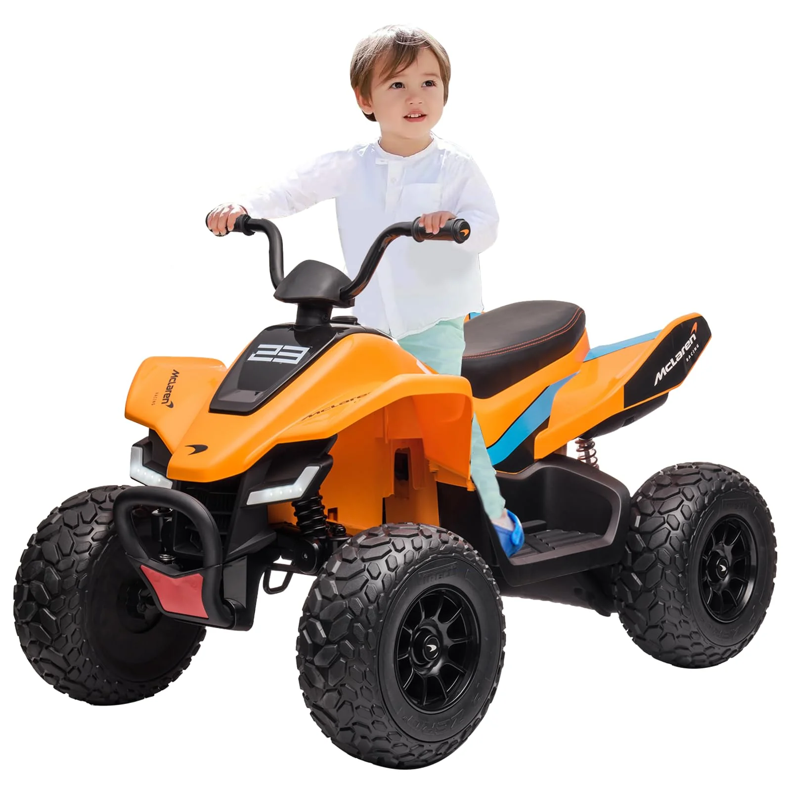 Garvee Kids Ride on ATV, 24V Battery Powered Kids Electric Vehicle, 4 Wheeler Quad w/Headlights,MP3,USB,Volume Control, Large Seat, Electric Ride on Toys Best Gifts for 18-36 Months Boys and Girls (Orange)