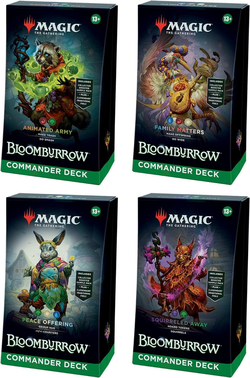 2026 Magic: The Gathering Bloomburrow Commander Deck Bundle – Includes All 4 Decks (Animated Army  Family Matters  Peace Offering  and Squirreled Away)