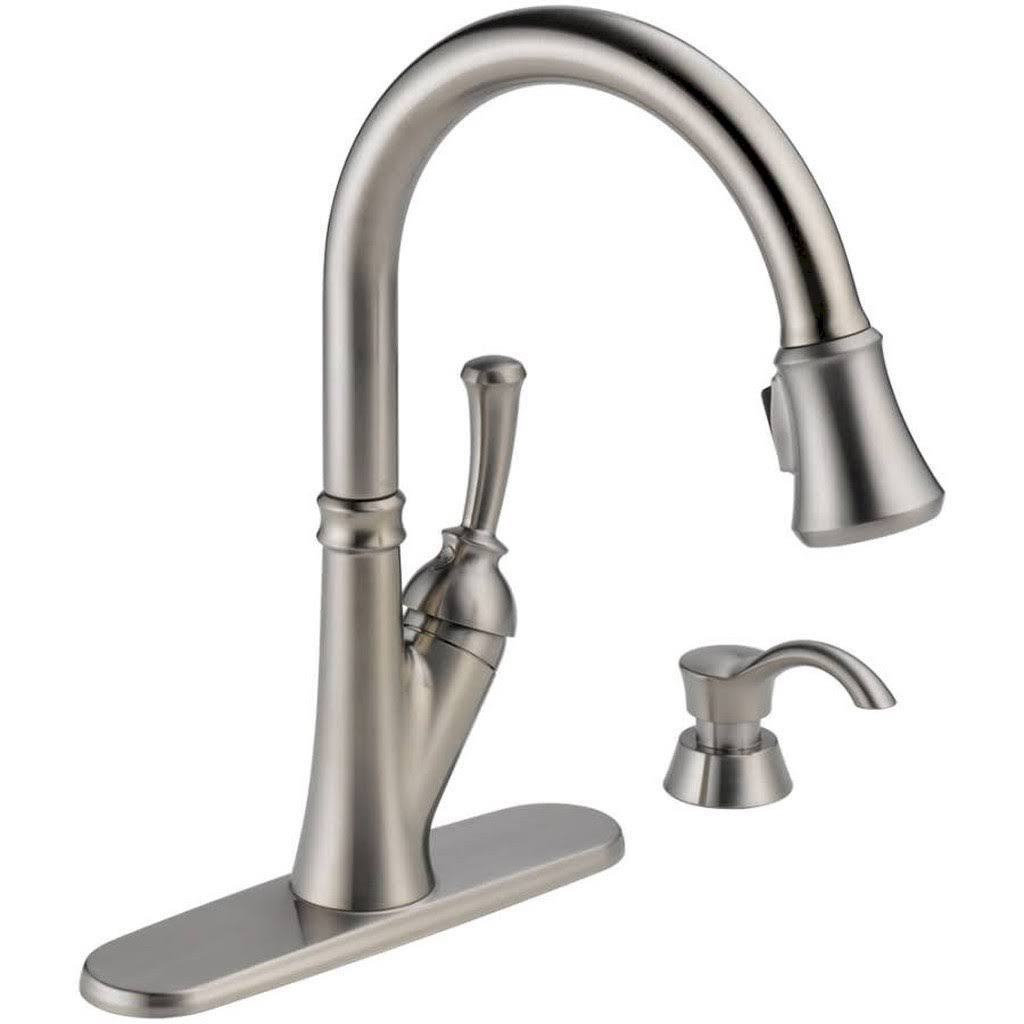 Delta 19949-SSSD-DST Savile Single Handle Pull-Down Kitchen Faucet with Soap Dispenser Stainless