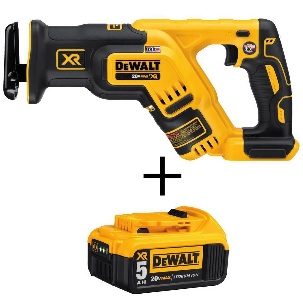 20-Volt Max XR Li-Ion Brushless Cordless Compact Reciprocating Saw (Tool-Only) with Free 20-Volt Max Li-Ion Battery 5Ah D