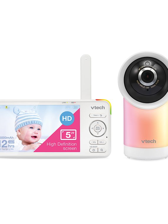 2026 VTech – 1080p Smart WiFi Remote Access 360 Degree Pan & Tilt Video Baby Monitor with 5” Display, Night Light – White