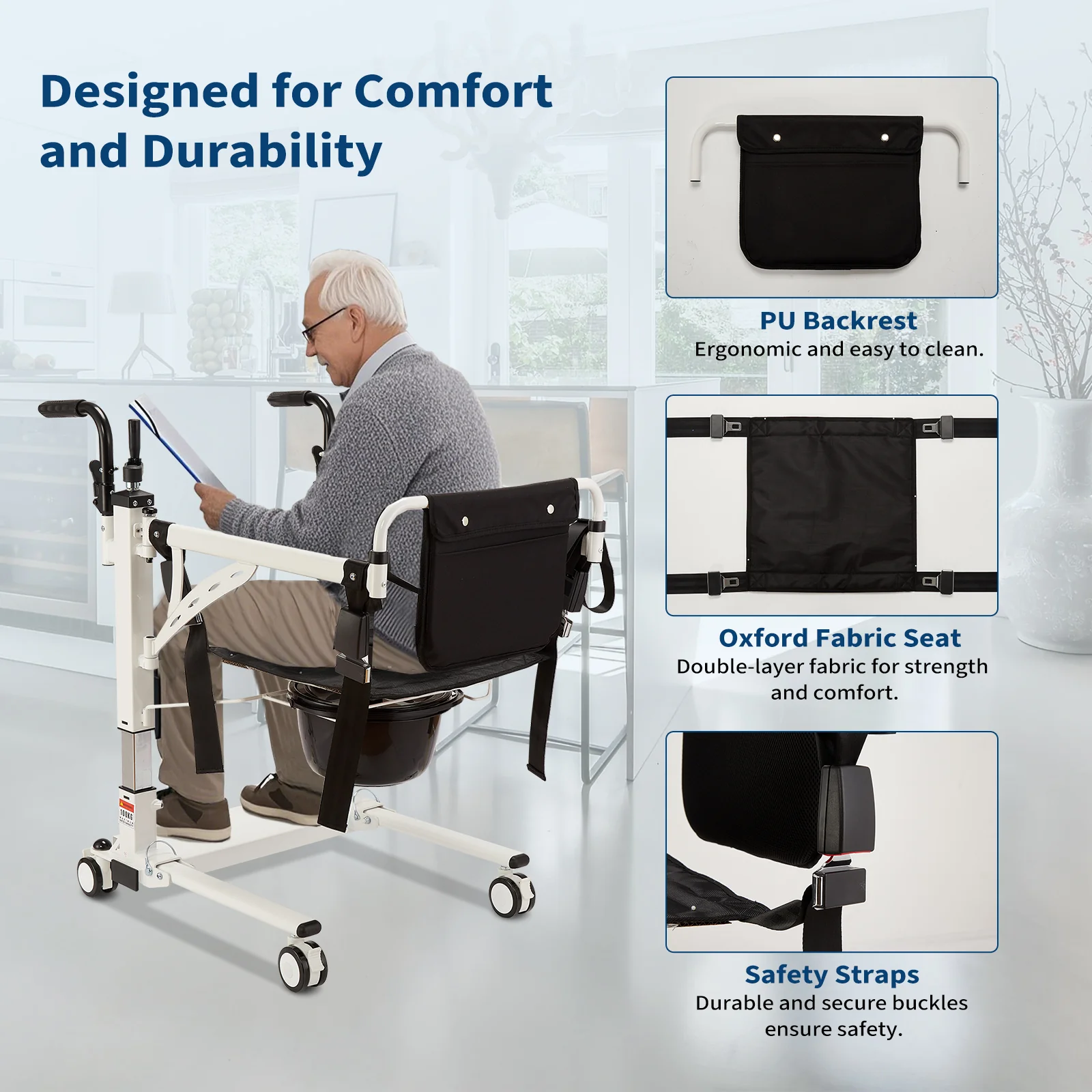 Garvee 4-in-1 Patient Lift Transfer Chair, Patient Lift for Home, Bathroom Wheelchair with 180° Split Seat and Potty, Portable Elderly Lift Bedside Commode Chair, sofa chair