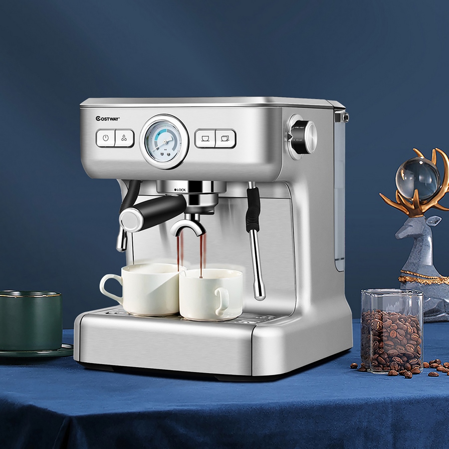 Costway Semi-Auto Espresso Machine Maker Water Tank Pump Pressure w/ Milk Frother Wand