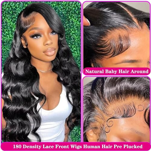 2026 Body Wave Lace Front Wigs Human Hair Pre Plucked 180 Density 28 Inch 13×4 HD Transparent Frontal Glueless Wigs Human Hair with Baby Hair Natural Hairline Human Hair Wigs for Black Women
