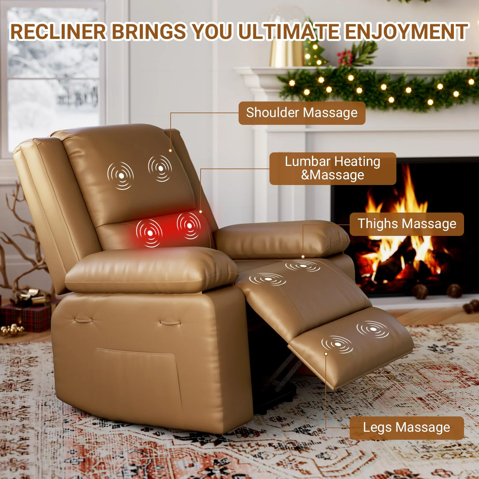 Garvee Power Lift Recliner Chair PU Leather with Massage for Elderly Ergonomic Lounge Chair Classic Single Sofa with Side Pockets Home Theater Seat-27