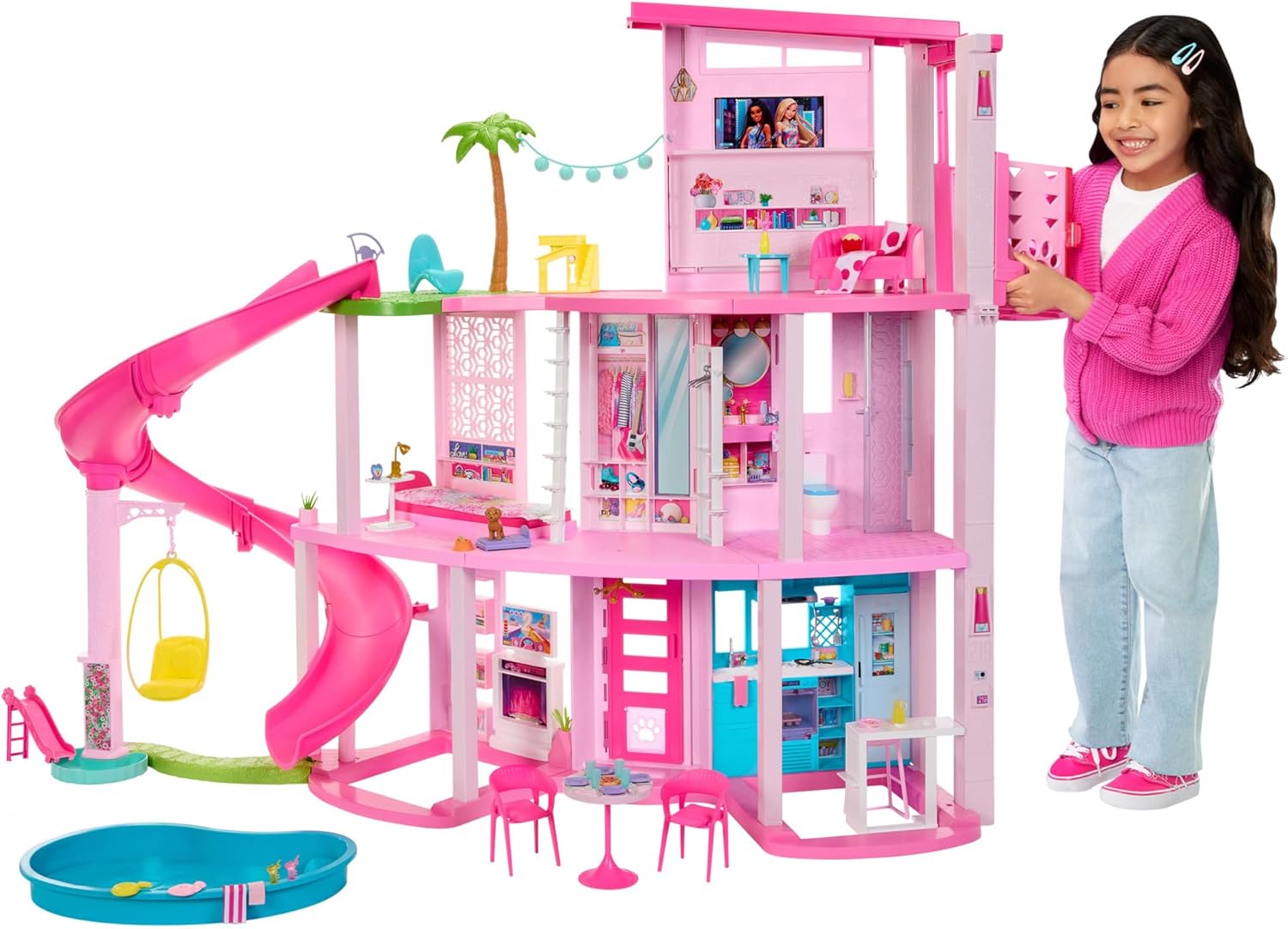 2026 Barbie DreamHouse  Doll House Playset with 75+ Pieces Including Toy Furniture & 3-Story Pool Slide  Pet Elevator & Puppy Play Areas