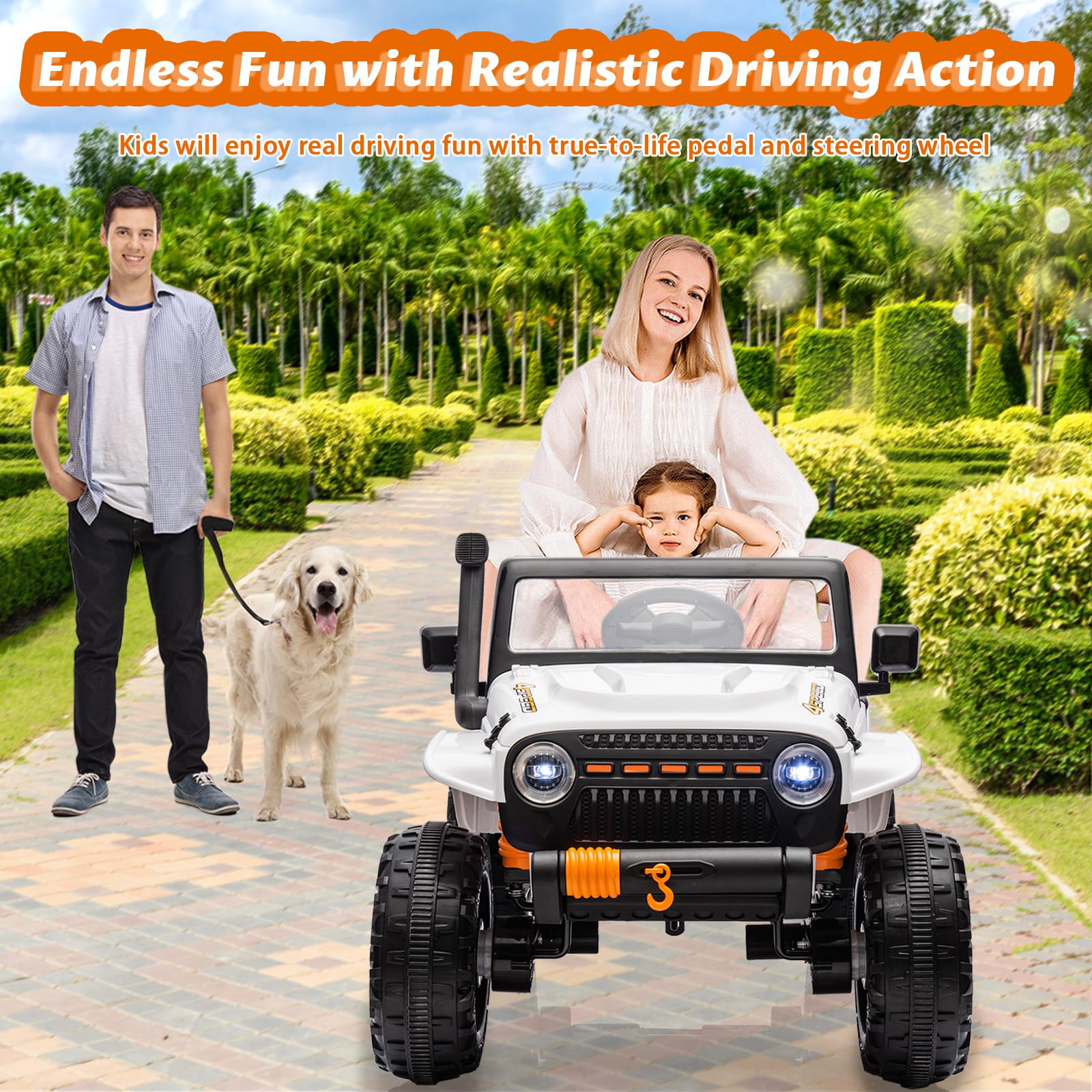 Garvee 24V 2 Seater Ride On Truck Car For Kid age 3 - 8 years, w/Remote Control, 4-Wheeler Suspension, 4x55W Powerful Engine, 4WD Battery Powered, LED Lights, Soft Braking - White