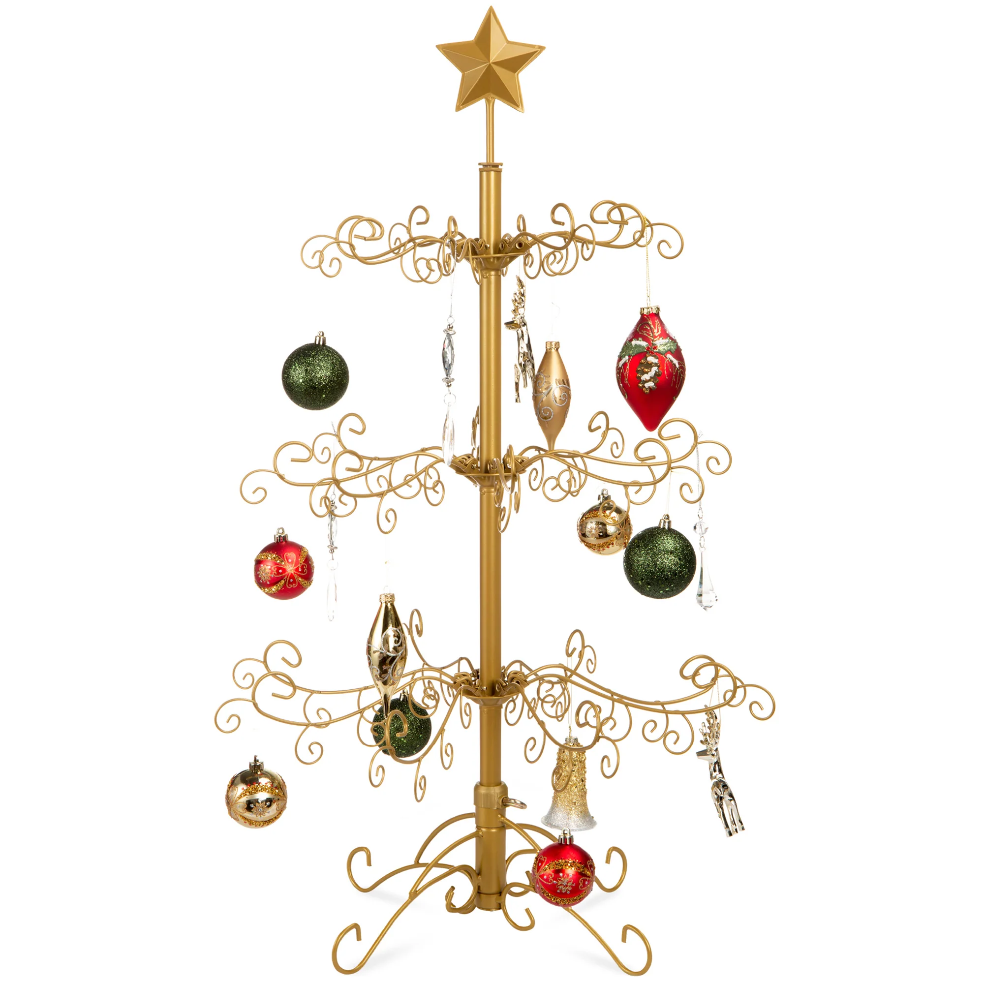 Wrought Iron Christmas Tree Ornament Display w/ Easy Assembly, Stand - 3ft