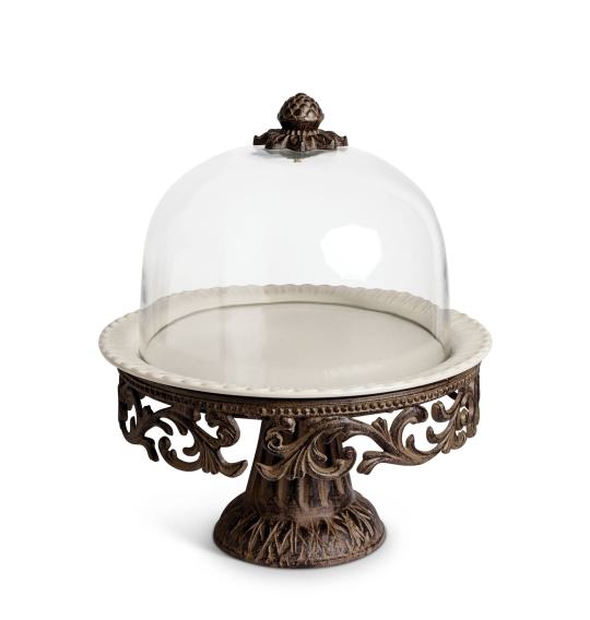 2026 GG Collection Acanthus Cake Pedestal with Glass Dome