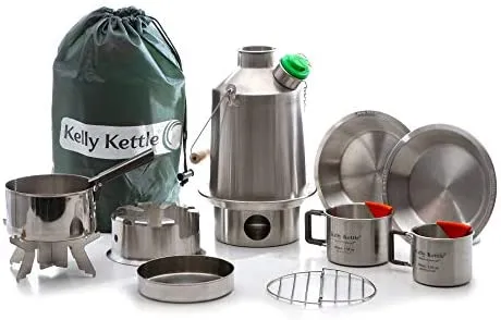 Kelly Kettle Ultimate Scout Kit 41 oz. Stainless Steel Camp Kettle, Lightweight Camping Kettle with Whistle, Camp Stove for Fishing, Hunting, Hiking, Survival Gear