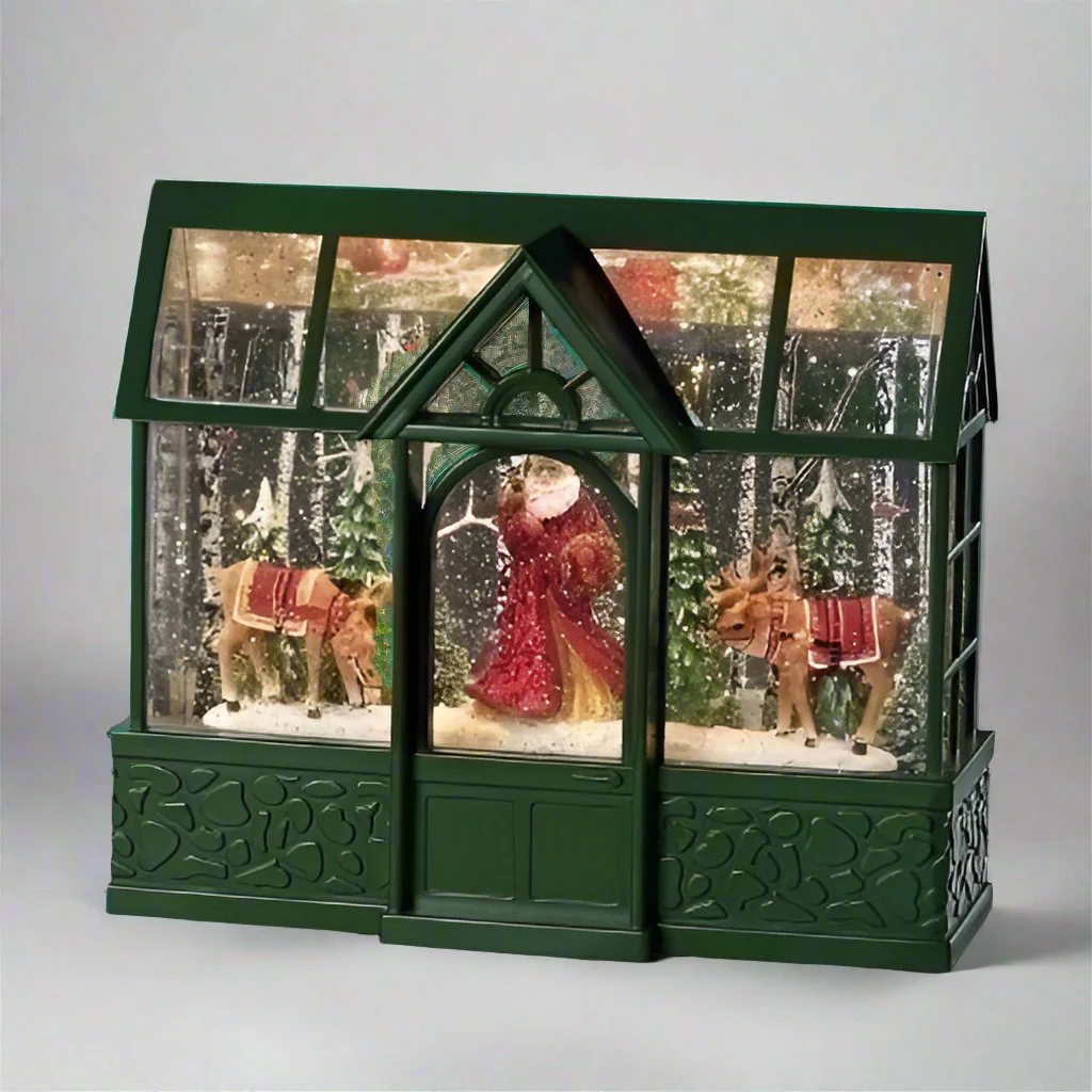 Lighted Swirl Greenhouse W/ Santa And Reindeer, 8