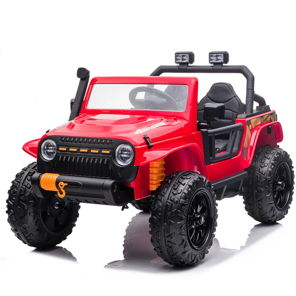 Garvee 24V 2 Seater Ride On Truck Car For Kid age 3 - 8 years, w/Remote Control, 4-Wheeler Suspension, 4x55W Powerful Engine, 4WD Battery Powered, LED Lights, Soft Braking - Red
