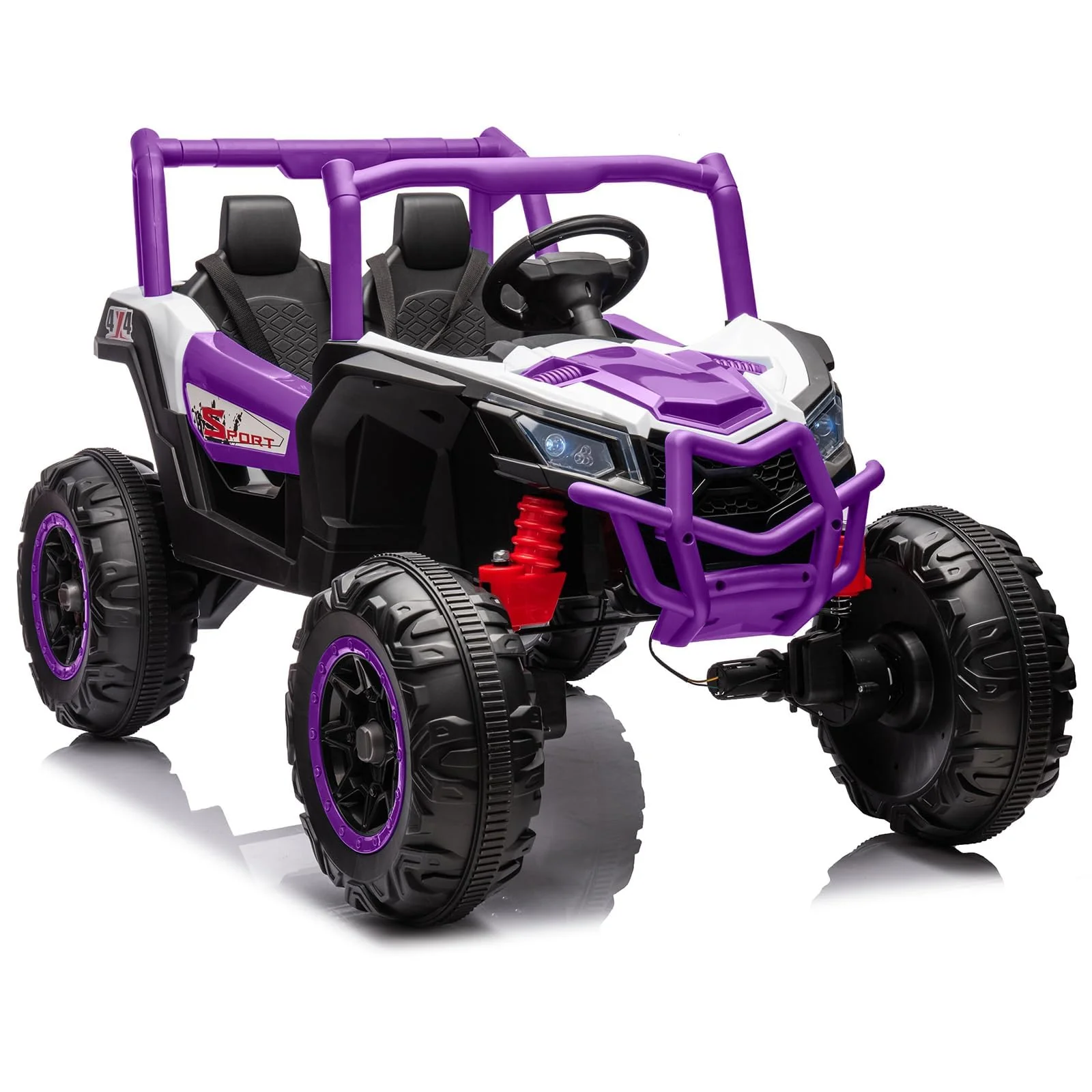 Garvee 2 Seater Ride on Car,12V Battery Powered Off-Road UTV Toy,Electric Car with Remote Control,Metal Frame,EVA Wheels,LED,Spring Suspension for 3-8 Boys&Girls - Purple