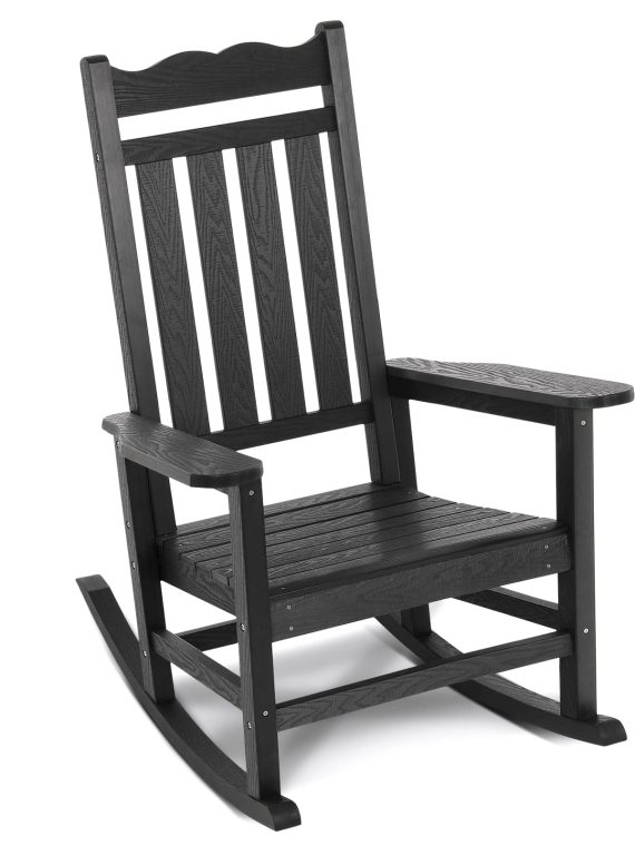 2026 Stoog All-Weather Patio Rocking Chair with 400 lbs Weight Capacity, Oversized Porch Rocker Chair, for Backyard, Fire Pit, Lawn, Garden, Outdoor and Indoor, Black