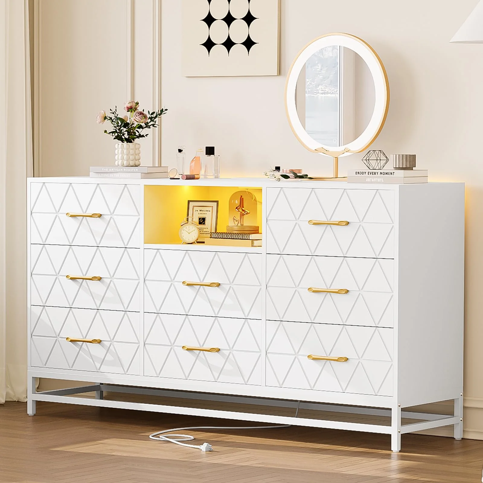 Garvee White Dresser for Bedroom with 8 Deep Drawer, 59