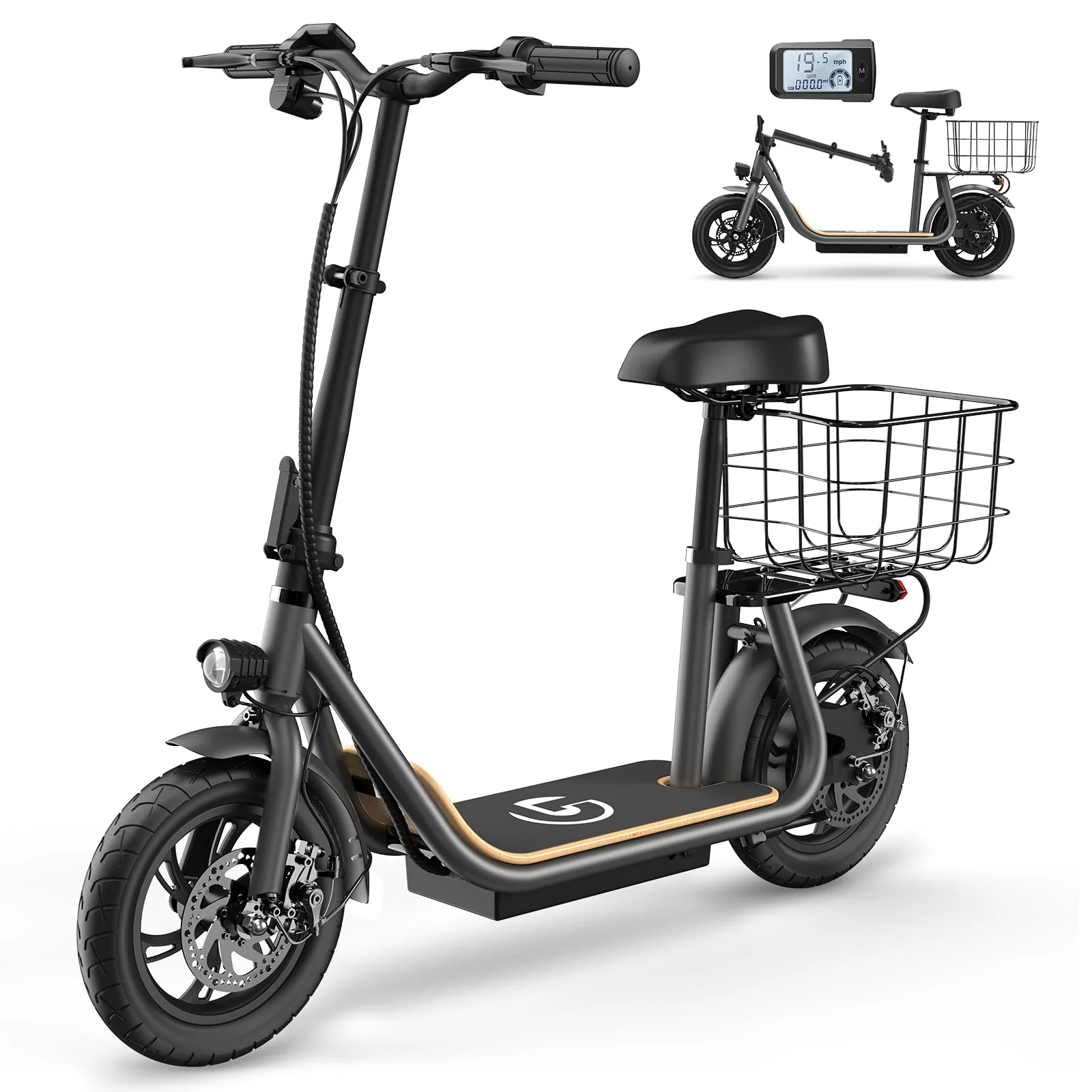 Garvee Ultimate Comfort with Electric Scooter - Long 37.5 Miles Range, 20mph Speed, Powerful 500W Motor, 46V Battery,12