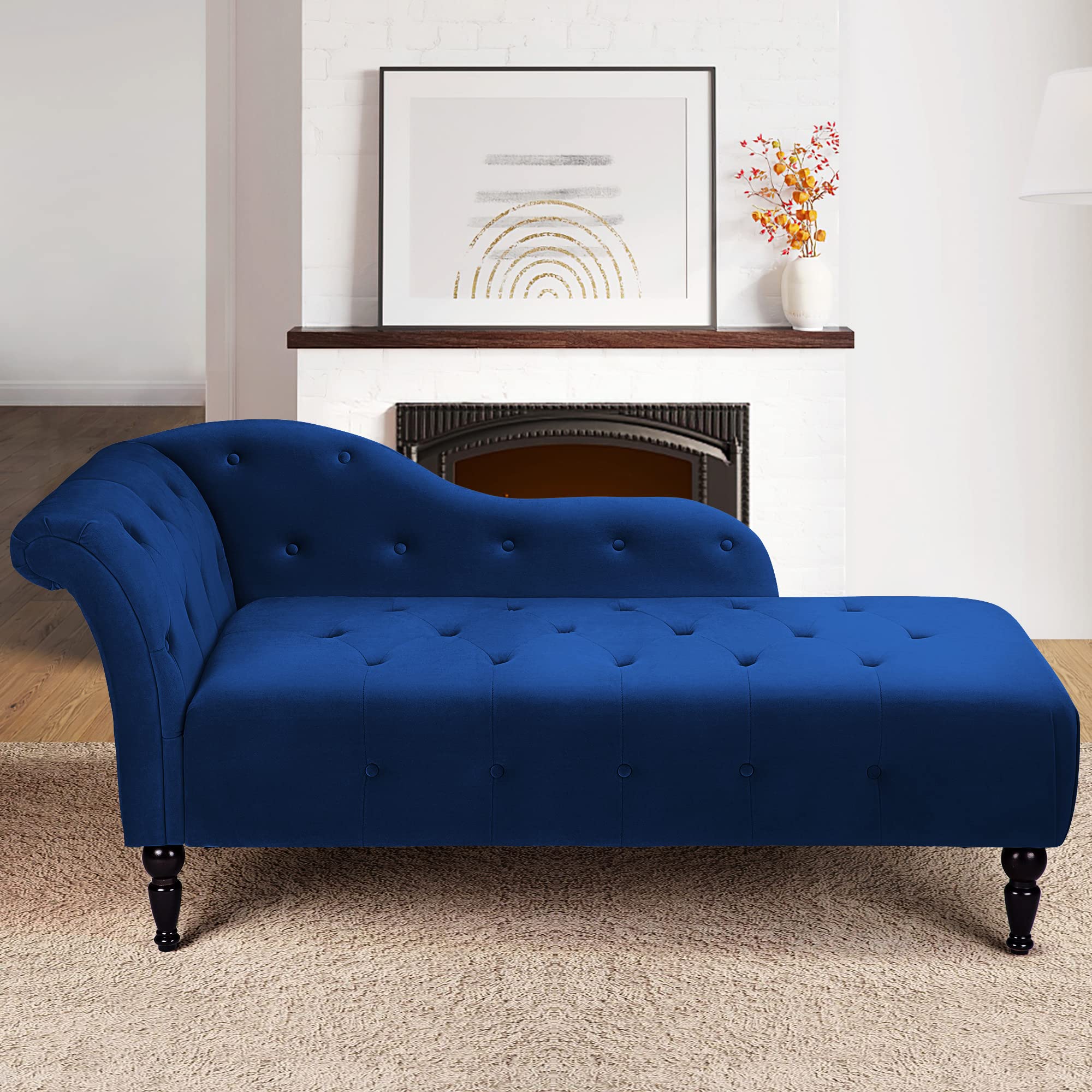 Garvee Modern Armless Chaise Lounge, Upholstered Sofa Recliner Lounge Chair with Solid Wood Legs for Bedroom Living Room Office Room (Blue)