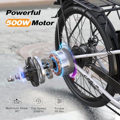 2026 VARUN Electric Bike for Adults – 500W Electric Bicycle Up to 40 Miles  Removable Battery  7-Speed  and Shock Absorber  Stylish 26′′ Ebike Suitable for Commuting