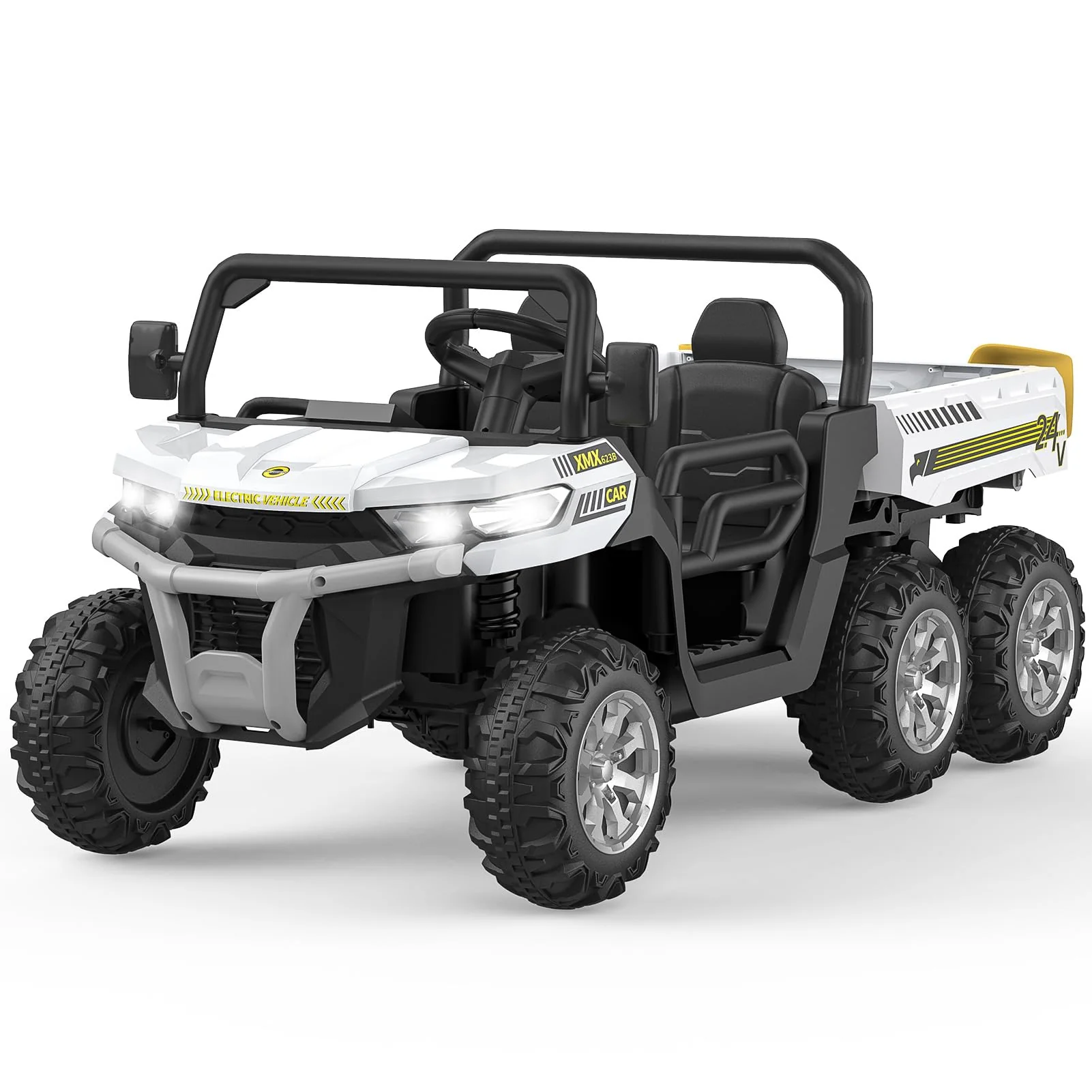 Garvee 2-Seater Ride on Car,6X6 24V Kids Ride On Dump Truck with Remote Control Electric Utility Vehicles UTV Battery Powered 6 Wheeler, for 3 years and up - White
