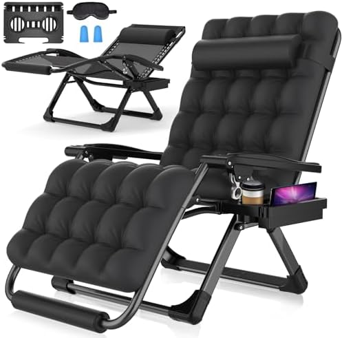 2026 Suteck Relaxing Chair  Black | Reclining | 500LBS | 33In | Recliner | Camping  Patio  Indoor  Outdoor
