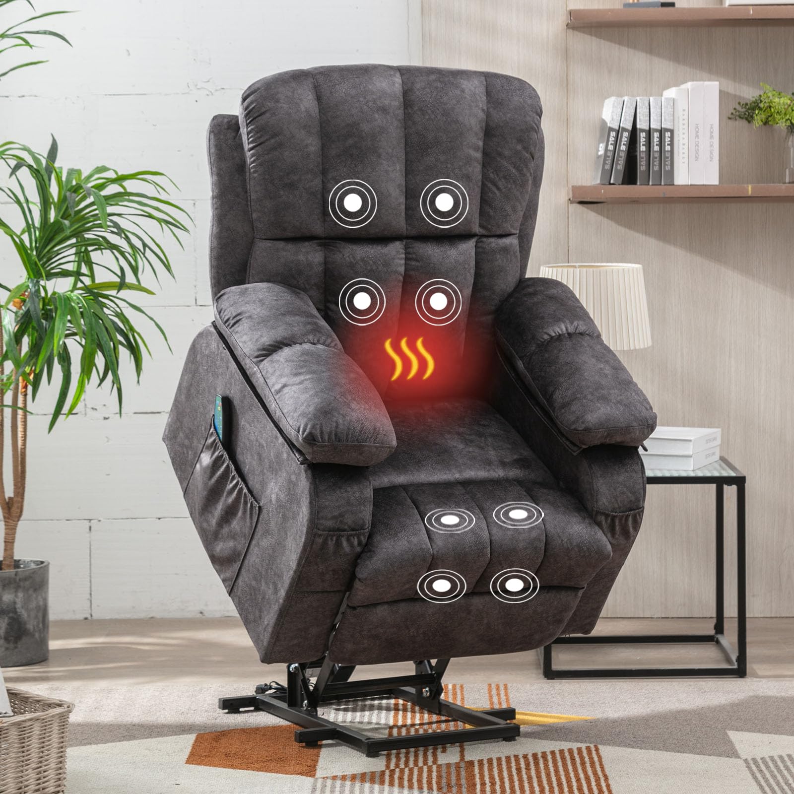 2026 VON RACER Power Lift Recliner Chairs with Heat and Massage Lift Chair Recliners for Elderly with 2 Side Pocket, USB Port Remote Control, Adjustable Furniture