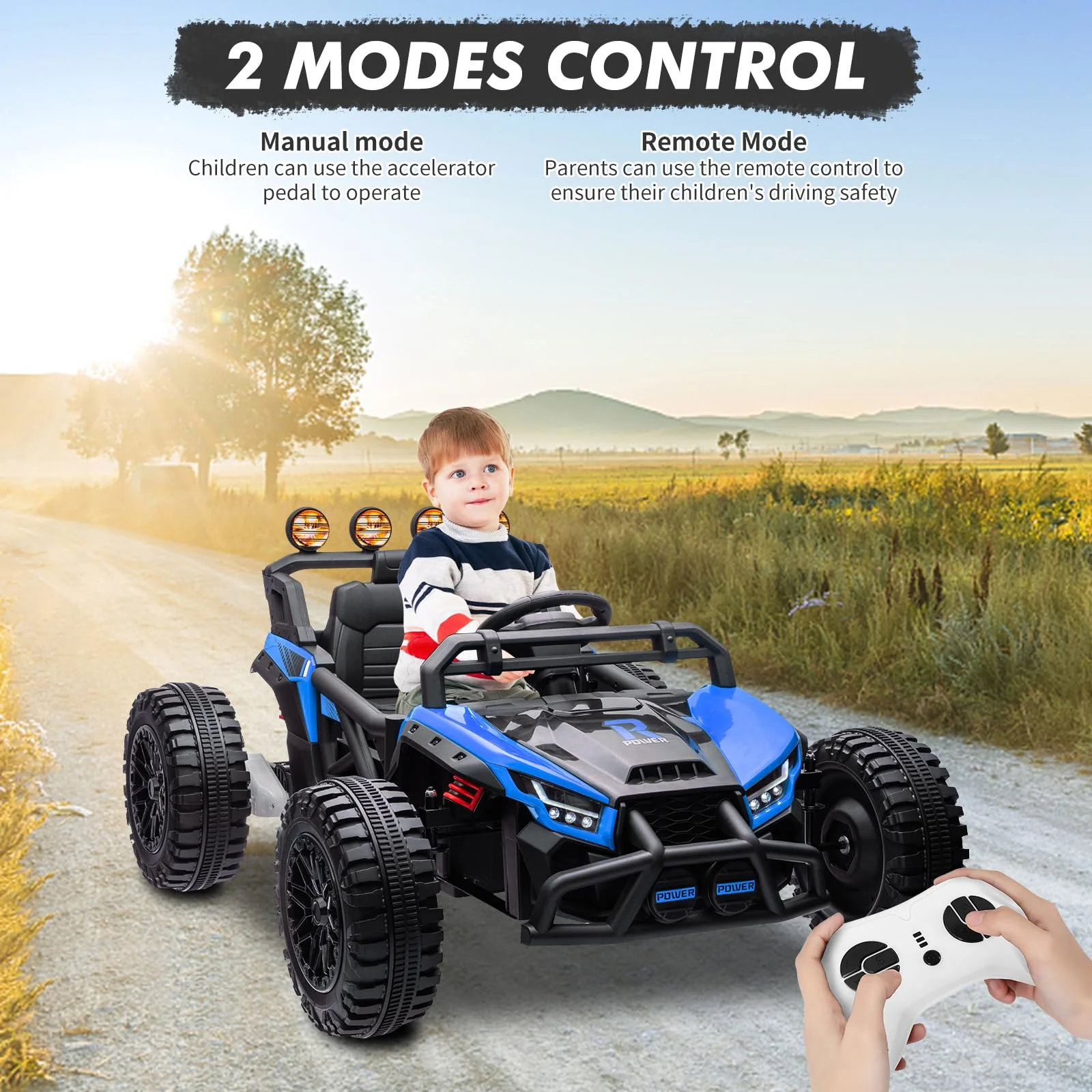 Garvee 24V Electric UTV,Ride On Toys for Big Kids,2x130W Powerful Electric Car with Remote Control， 4 Shock Absorbers，LED Lights,Music for Boys and Girls,Blue