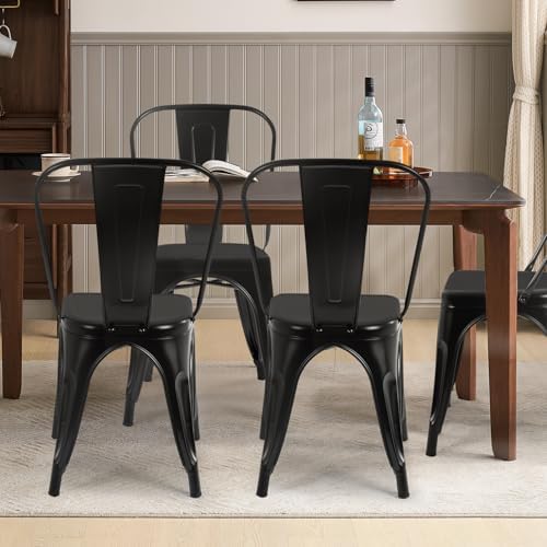 2026 FDW Metal Dining Chairs Set Of 4 Indoor Outdoor Chairs Patio Chairs Kitchen Metal Chairs 18 Inch Seat Height Restaurant Chair Metal Stackable Chair Tolix Side Bar Chairs 330LBS Weight Capacity