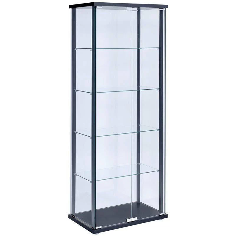 Bowery Hill 5 Shelf Glass Curio Cabinet in Black