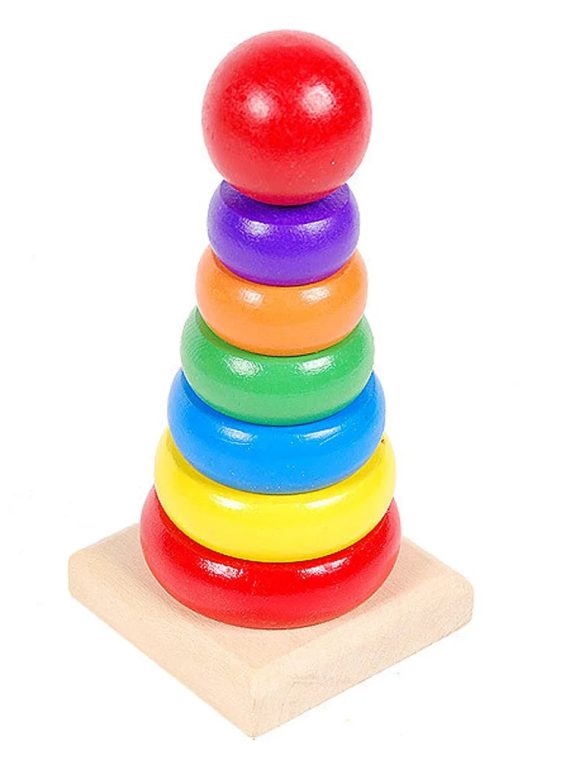 2026 VONTER Wooden Toys Rainbow Tower Sorting Stacking Rings Building Puzzles Toys Educational Color Geometric Shape Recognition Learning Montessori STEM Game for Kids 1 Years Old Up Boys Girls
