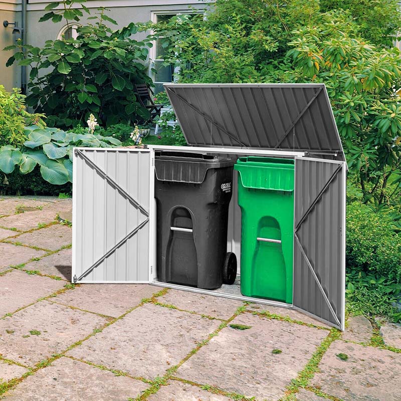 2026 6 x 3 FT Horizontal Metal Storage Shed Outdoor Garbage Bin Enclosure, Multi-function Storage Cabinet for Garden Yard