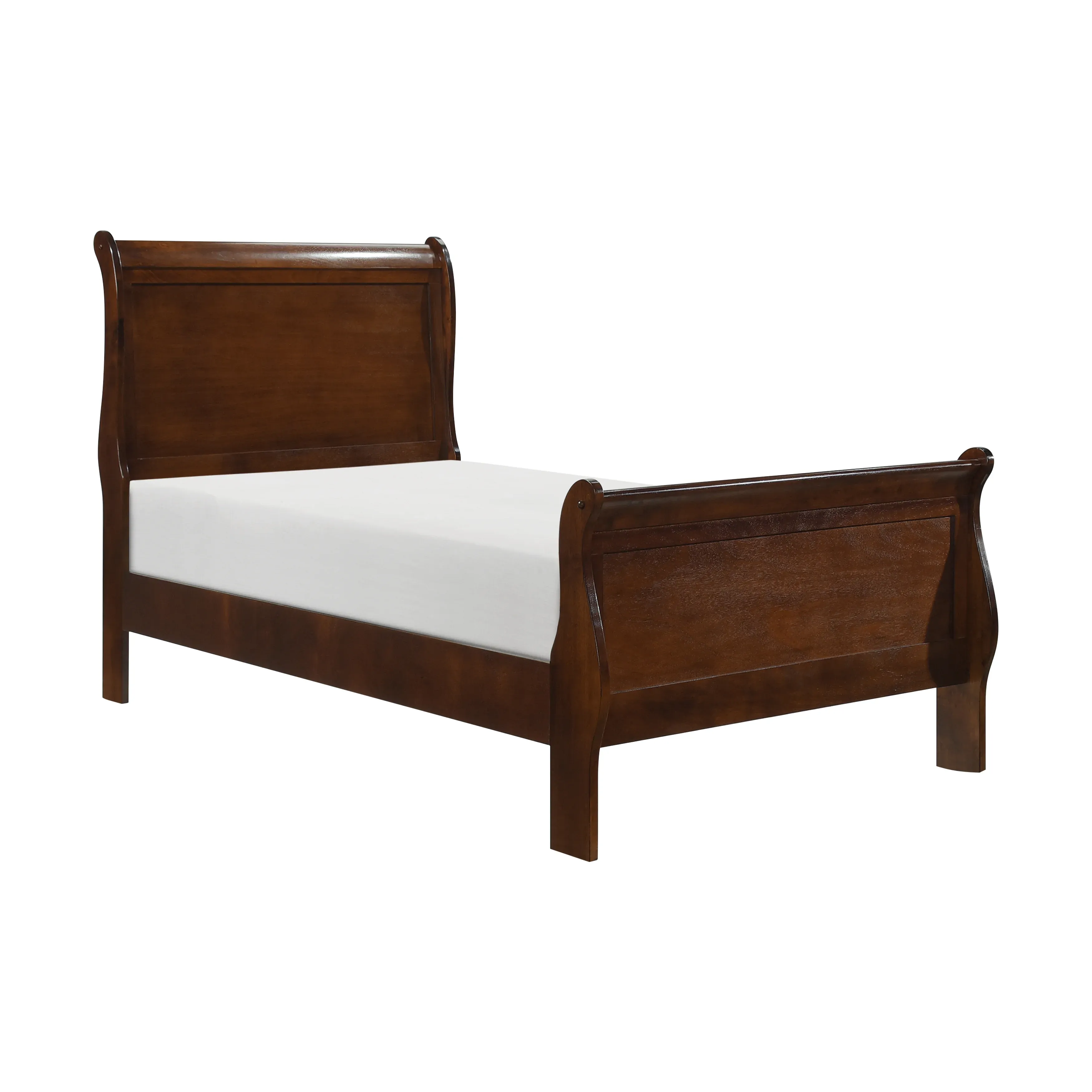 GeeHome Classic Louis Philipe Style Twin Size Bed Brown Cherry Finish 1pc Traditional Design Bedroom Furniture Sleigh Bed