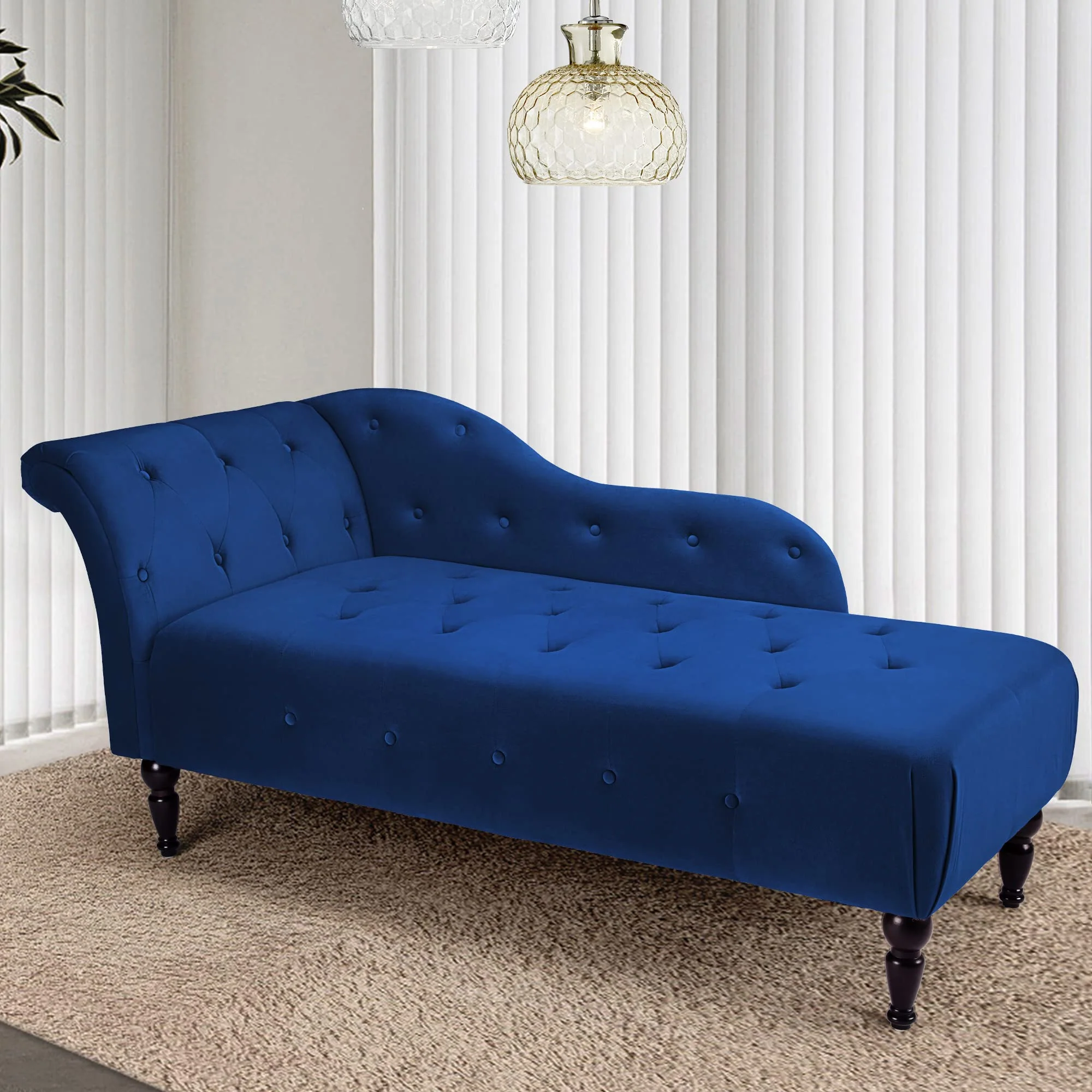 Garvee Modern Armless Chaise Lounge, Upholstered Sofa Recliner Lounge Chair with Solid Wood Legs for Bedroom Living Room Office Room (Blue)